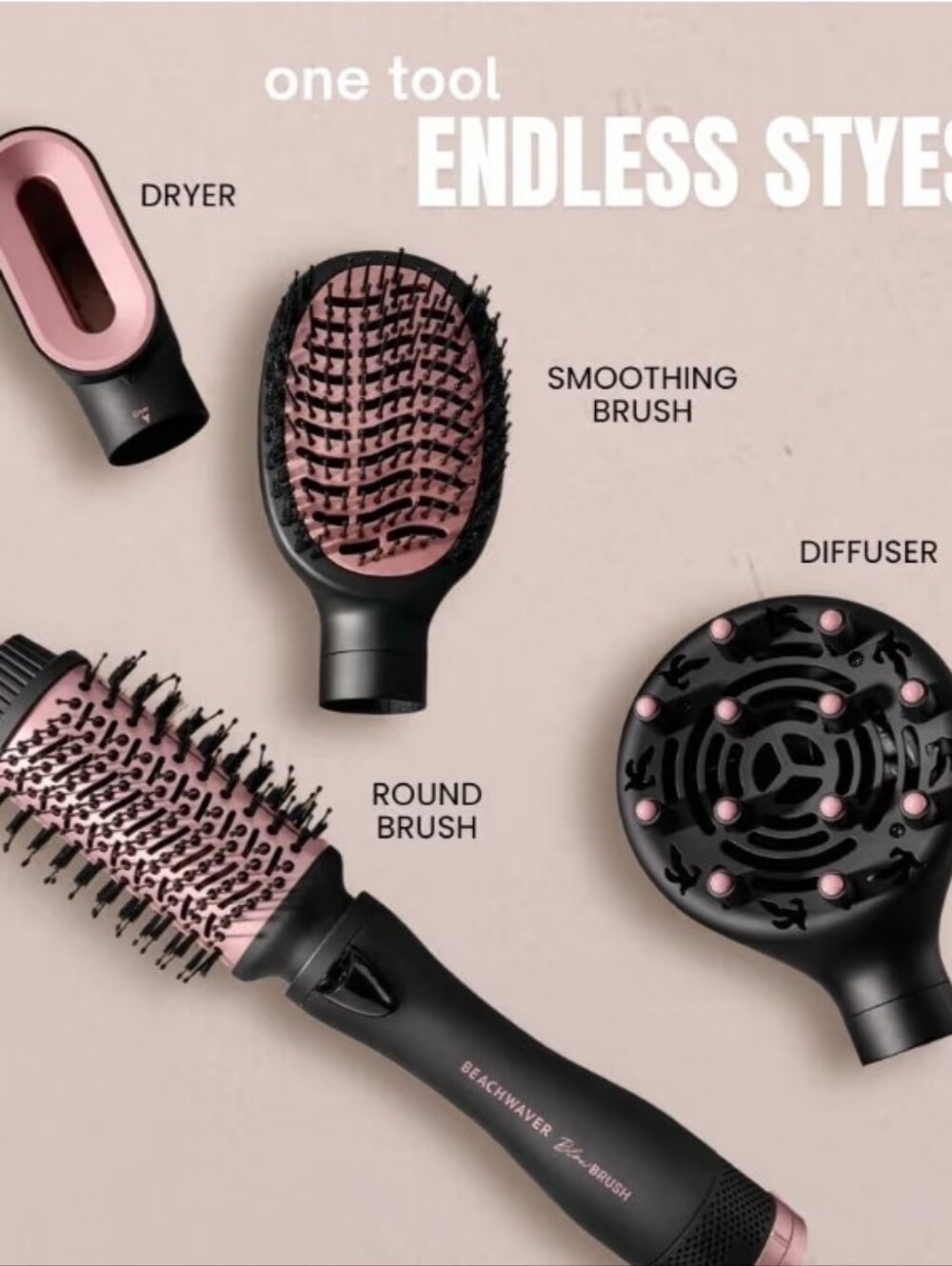 NEW Beachwaver Co. Blow Brush 4-in-1 Hair Dryer & Styling Brush Set w/ Diffuser
